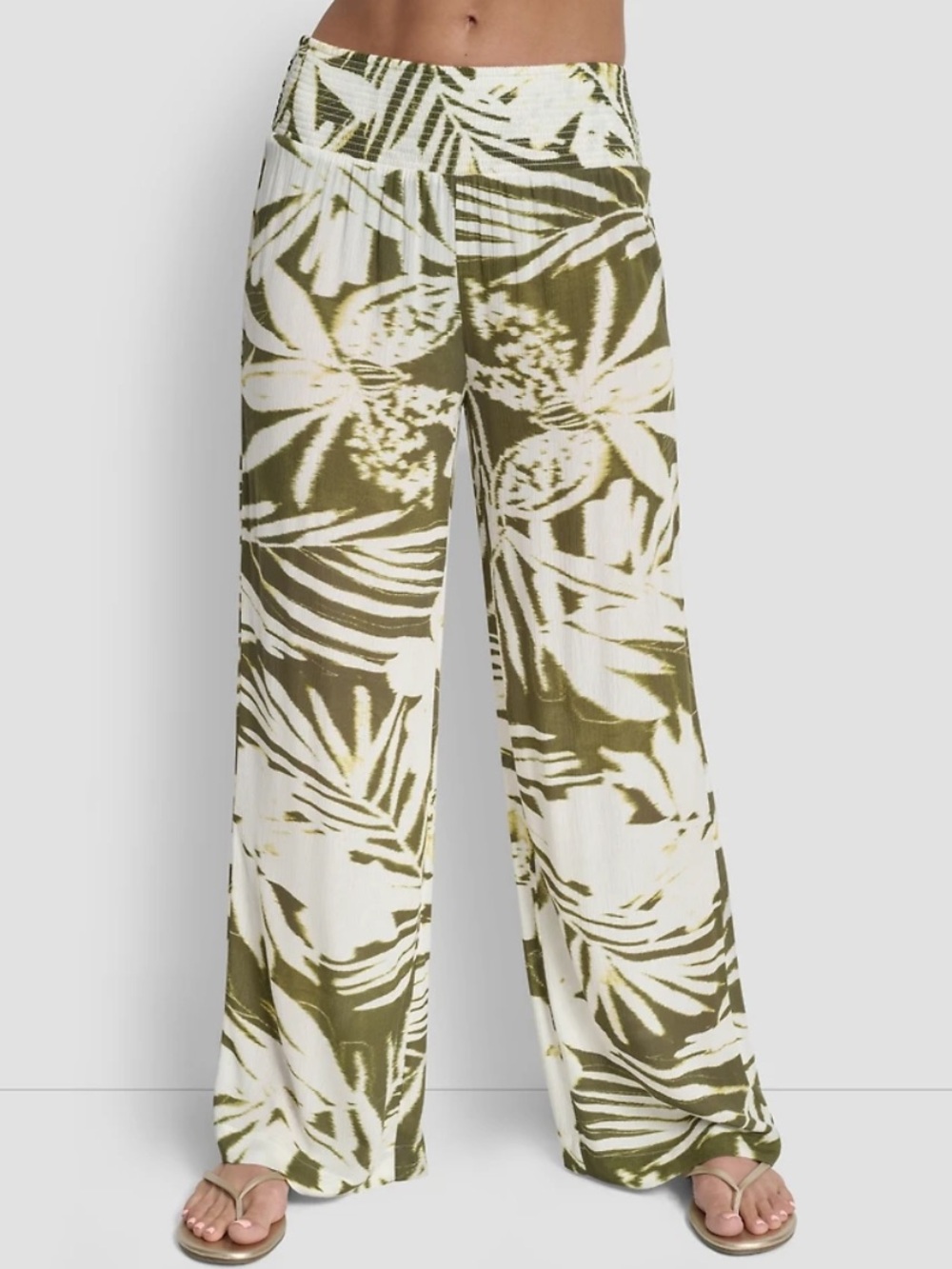 DKNY Women's Smocked-Waist Cover-Up Pull-On Pants